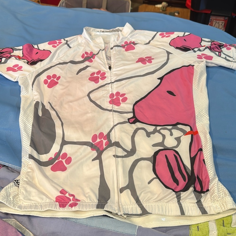 SNOOPY Joe Cool XL Moisture Wick Biking Shirt 👚 Back Pockets Non Slip Waist Z54